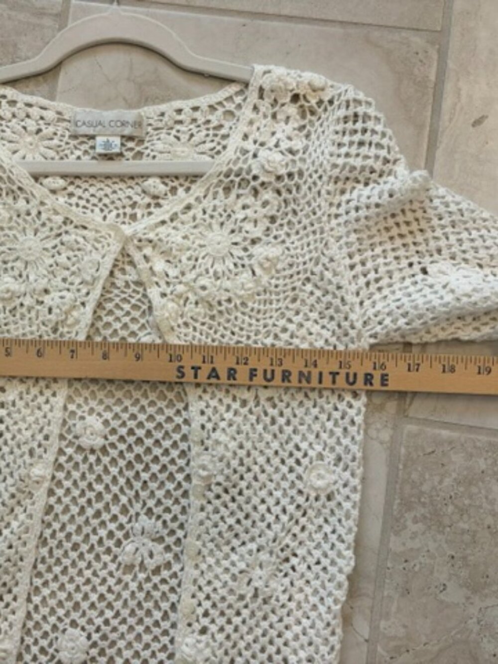 Vintage Casual Corner Crochet White Cardigan Womens Large Y2K Cottagecore FairyV - Picture 9 of 11